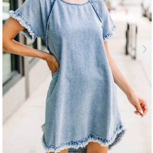 Umgee denim frayed hem dress